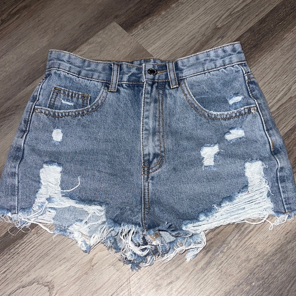 SHEIN Blue Distressed Jean Shorts High-Waisted